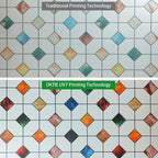 DKTIE Stained Glass Window Film Geometric Patterns, Fine Frosted Window Clings for Glass Windows, Waterproof for Bathroom Window Privacy Film Day and Night (S533, 35.4in X 118.1in)