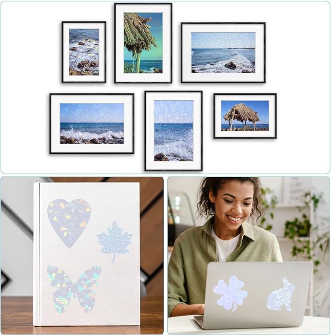 PATIKIL 11.7x8.3" Holographic Sticker Paper, 10Sheets A4 Polypropylene Self-adhesive Transparent Waterproof Laminate Overlay Film for Photo Cards Scrapbook Decorations, Little Circle