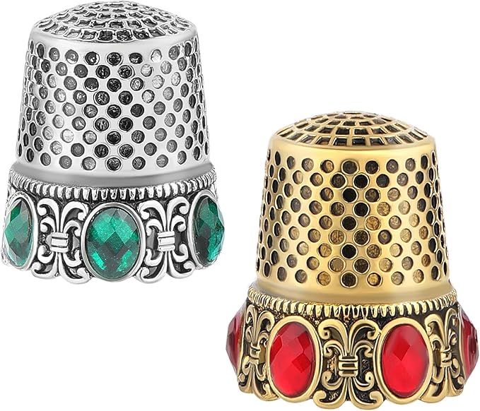 2 Pcs Vintage Sewing Thimble, Quilting Thimbles, Sewing Thimble Finger Protector, Vintage Fingertip Protector Thimbles, Metal Thimble, Sewing Quilting Craft Accessories Diy Sewing Tools (Sliver, Gold)