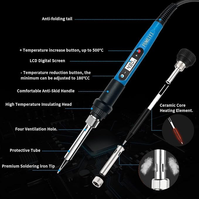 Soldering iron kit, 110V, 80W, fast heating within 10 seconds LCD digital adjustable temperature soldering iron gun, thermostatic soldering iron kit for electronic equipment