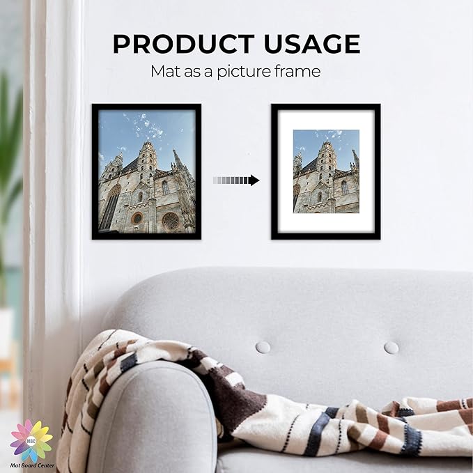 Mat Board Center, Pack of 50, 11x14 for 8x10 White Picture Mat Sets - Acid Free, 4-ply Thickness, Bevel Pre-Cut White Core - Includes Backing Boards and Clear Bags - for Pictures, Photos, Framing