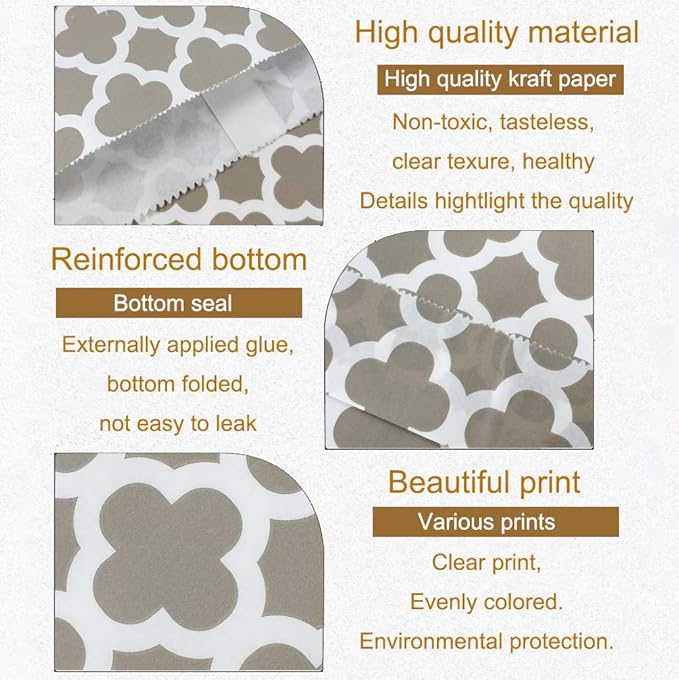 KEYYOOMY 200 Pcs Grey Candy Buffet Bags - Small Polka Dot Paper Treat Bags for Wedding & Birthday Party (5 x 7 inch)