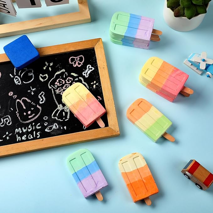 36 Pcs Ice Cream Sidewalk Chalk Set Multicolor Chalk Party Favors Bulk Washable Safe Outdoor Chalk for Kids Adults Fun Summer Playground Outdoor Activities Painting on Chalkboard Blackboard