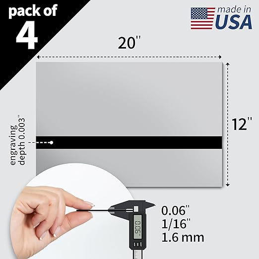 Trotec | Metallic Looking Acrylic Sheet | 12"x20"x1/16, 4 Pcs | Smooth Silver/Black | Metallic Finish - Scratch Resistant for Laser Engraving & Cutting,Printing,Glowforge,Name Plate | USA Made