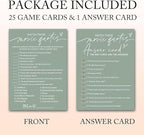 Bridal Shower Games Cards, Match These Movie Quotes, 25 Game Cards with 1 Answer Card, Engagement Party Wedding Games for Guests, Minimalist Green Wedding Party Supplies - C09