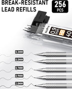 Nicpro Metal Mechanical Pencil Set, 5 PCS Art Drafting Pencils 0.3, 0.5, 0.7, 0.9 mm & 2mm Graphite Lead Holder For Sketching Drawing With 9 Tubes (4B 2B HB 2H Colors) Lead Refills Erasers Case