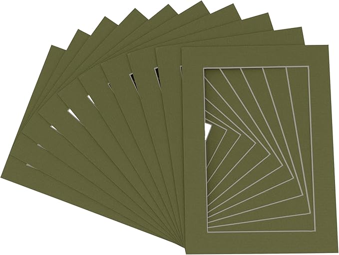 5x7 Mat for 8.5x11 Frame - Precut Mat Board Acid-Free Dill Green 5x7 Photo Matte For a 8.5x11 Picture Frame, Premium Matboard for Family Photos, Show Kits, Art, Picture Framing, Pack of 25 Mats
