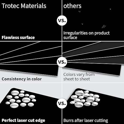 Trotec TroLase | 12"x24"x1/8", 4 Pcs | Black/White | 2 Ply | Modified Acrylic | Laser Engraving Double Color Plastic Sheet | Engraving Blanks for Laser, Saw, Guillotine | Made in USA