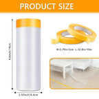 Pre-Taped Masking Film for Painting 59inx65ft Plastic Painters Sheeting Tape and Drape Painters Paper Rolls for Automotive Painting Covering (2 Rolls+2 Tapes)