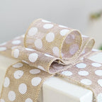 MEEDEE Burlap Ribbon with White Polka Dots - 2.5 Inch Natural Linen Wire Edge Craft Ribbon for Baby Shower, Beach, Farmhouse Gift Basket, 10 Yards