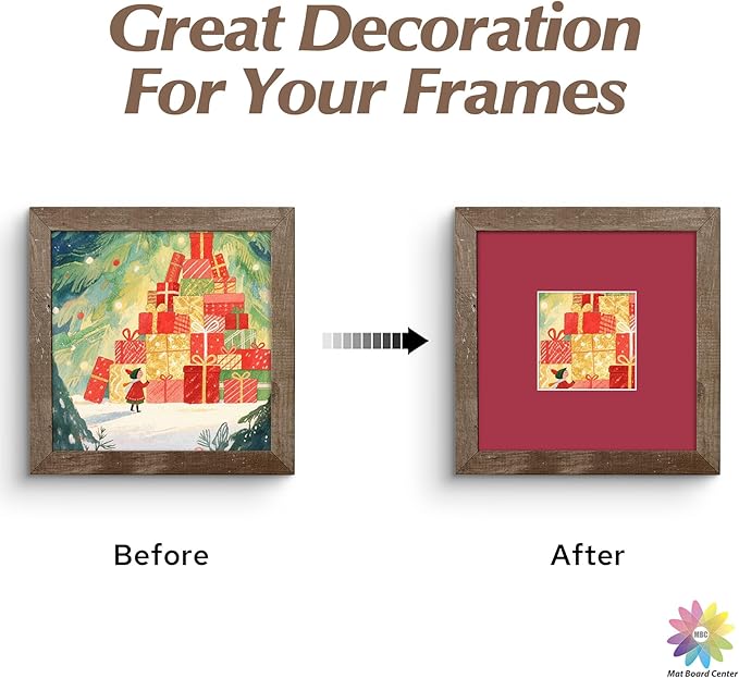 Mat Board Center, 8X8 Mix Color Mats for 4X4 Pictures - Acid Free, 4-Ply Thickness, White Core, Bevel Cut - for Artworks, Photos, Framing - Pack of 12