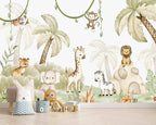 AFZEVEB-Safari Wallpaper Watercolor Animal Nursery Wall murals for Kids Room 182"x120"(Not Peel and Stick)