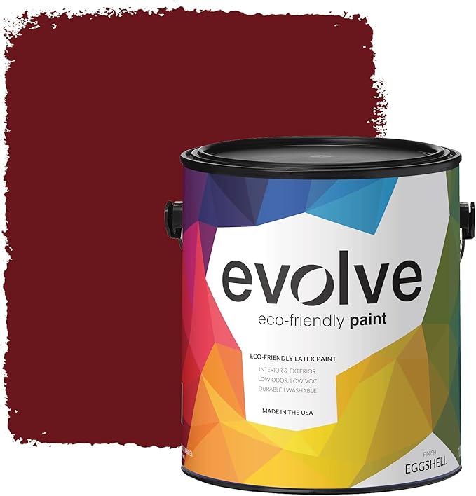 EVOLVE Paint & Primer: Environment-friendly, Low Sheen with One-coat Coverage for Interior & Exterior surfaces (Burgundy, 1-Gallon)