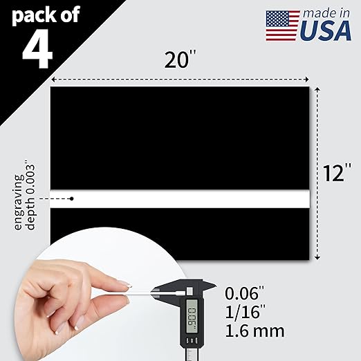Trotec TroLase | 12"x20"x1/16", 4 Pcs | Black/White/Black | 3 Ply | Modified Acrylic | Laser Engraving Double Color Plastic Sheet | Engraving Blanks for Laser, Saw, Guillotine | Made in USA