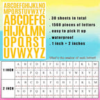 Bemeol Letter Stickers 1560 Pieces 30 Sheets Stick on Vinyl Letters Capital Alphabet Sticker Letter for Craft Bulletin Boards Classroom Home Business Decor(Yellow,1 Inch,2 Inch)