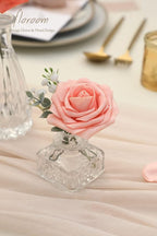 Floroom Artificial Flowers 25pcs Real Looking Mixed Living Coral Foam Fake Roses with Stems for DIY Wedding Bouquets Bridal Shower Centerpieces Floral Arrangements Party Tables Home Decorations