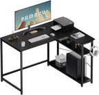 Pamray 43 Inch L Shaped Computer Desk with Reversible Side Storage Shelves, Small Corner Desk for Small Space Home Office,Writing Study Table Gaming PC Desk for Bedroom,Black