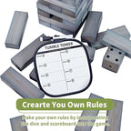 ApudArmis 60 PCS Giant Tumble Tower Stack to 5Ft, Pine Wooden Stacking Timber Game with 1 Dice Set - Classic Block Giant Outdoor Game for Teens Adults Family (Gray)