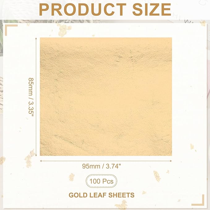 PATIKIL Gold Leaf Sheets for Art 3.7" x 3.4", 100 Pcs Gold Foil Sheet Metallic Leaf Papers for DIY Crafts Resin Furniture Nails Paintings Home Decoration, Champagne