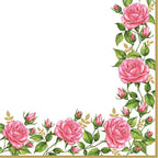 20-ct 13x13 Flowers Paper Luncheon Decoupage Napkins, 3-Ply Servilletas Printed Flower Border Cocktail Napkin for Art, Dinner and Party, Disposable Napkins Decor