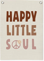 Nursery Wall Decor,Kids Room Decor,Happy Little Soul Linen Canvas Banner,Boho Inspirational Wall Hanging for Girls Bedroom,Nursery,Playroom 18x25 Inch