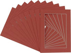 Pack of TEN 11x14 Mats Bevel Cut for 8.5x11 Photos - Acid Free Brick Red Precut Matboards For Pictures, Photos, Framing - 4-ply Thickness