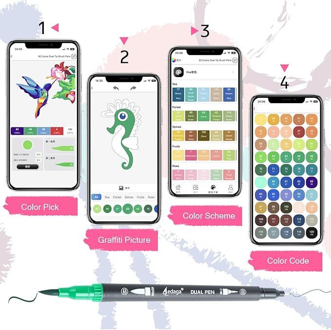 80 Colors Numbered Dual Tip Brush Pens with Free App, Fine and Brush Tips Pens for Adults and Kids, Coloring Markers for Coloring Book Bullet Journaling Note Taking Planner Hand Lettering