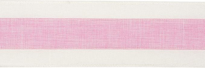 MEEDEE Pink White Stripe Wired Burlap Ribbon with Ivory Stripes Edge - 2.5 Inch, Light Pink (10 Yards) for Wreaths, Garland, Lantern, Mailbox Topper Bow
