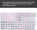 American Mahjong Game Set, 166 Quality White Tiles, 4 All-in-One Color Rack/Pushers, Mahjong Tile Set with Blue Printed Carrying Bag