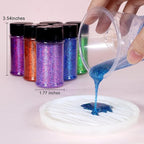 Renfio Holographic Ultra Fine Glitter Powder Metallic Resin Glitter 2.11 Oz (60g) PET Flakes Crafts Sequins 1/128" 0.008" 0.2mm Epoxy Chips Flakes for Tumblers Slime - Laser Pink