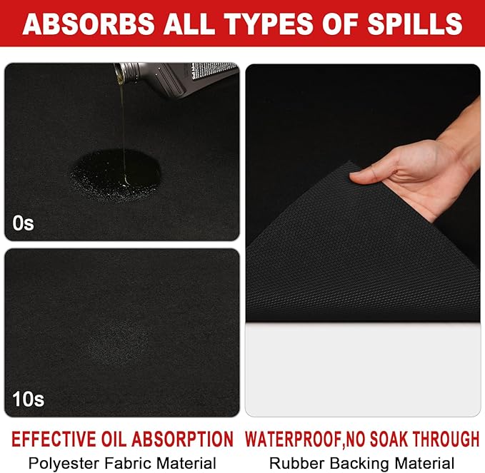 Extra-Large Garage Mat 22' x 8'10" - Durable Oil Mat for Garage Mats for Floor Under Car, Washable Garage Rug, Absorbent Floor Mats with Waterproof Liner, Garage Carpet, Oil Change Pad, Car Rug