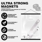 Ywlake Magnetic Poster Hanger, 33x24 33x23 33x50 Poster Frame Wood Wooden Magnet Print Posters Dowel Scroll Hanger Hangers Hanging Kit for Walls Map Canvas Artwork (Black, 33")