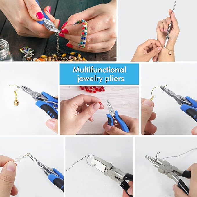 Toolour Jewelry Pliers Set Jeweler Making Tools Kit,Mini Craft Pliers Tool for Adults Beginner,Jewelry Making Supplies DIY Beading Hobby Crafting Wrapping Crimping Cutting Repair