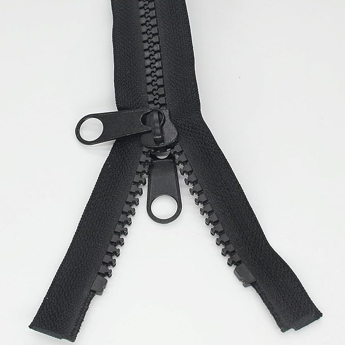 Leekayer 2PCS #10 48 Inch Heavy Duty Zippers for Sewing Separating Large Plastic Zippers Black Tape with Double Pull Tab Slider, Sleeping Bag, Boat, Canvas, Cover, Trampoline, Dog Bed,Tent (48" 2pcs)