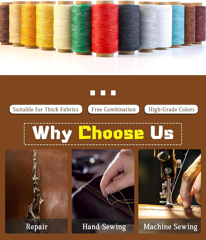 DIUDUS 218 Yards Upholstery Thread, Waxed Leather Thread, Heavy Duty Sewing Kit with Upholstery Needles, Wax String for Hand Sewing Repair Carpet Sofa Carseat Canvas (White)
