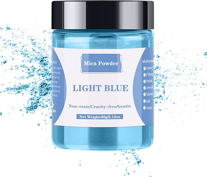 Mica Powder - 60g Mica Powder for Epoxy Resin - Pearl Pigment Powder Dye for Resin/Eye Shadow/Soap Making/Nails/Bath Bombs etc. (Light Blue)
