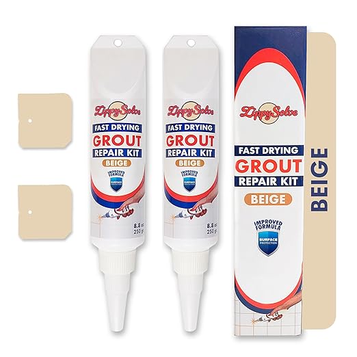 Tile Grout, Repair Kit, 2 Pack Grout Filler, Restore & Renew Tile Joints Line, Fast Drying Tile Grout Paint Squeeze Tube for Bathroom Shower Kitchen Floor, Waterproof (17.6 oz, Beige)