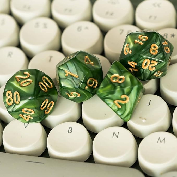 7-Die DND Dice Set Polyhedral Dice Set with a Leather Dice Bag, D&D Dice Set for Dungeons and Dragons, RPG Table Games (Green)