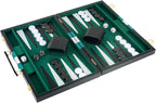 Backgammon Set 2 Players Classic Backgammon Sets for Adults Board Game with Black PU Leather Case Portable and Travel Backgammon Set (Green, 11inch)