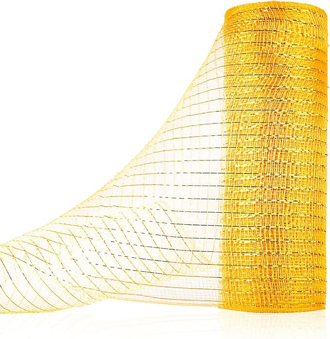 Anivia Deco Mesh Ribbon, 10inch x 30 Feet Each Roll Metallic Foil Mesh Ribbon for Wreaths Swags, Holloween, and Christmas Tree Decoration (Gold/Gold Foil)