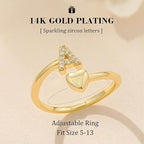 Gold Initial Rings for Women Girls, Dainty 14K Gold Plated Adjustable Initial Rings Cute Heart Zirconia Ring for Women Teen Girl Gifts