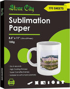 Stone City Sublimation Paper 170 Sheets 105g for Heat Transfer Light Fabric, T Shirt, Mug, Tumbler, Compatible with Inkjet Printer with Sublimation Ink