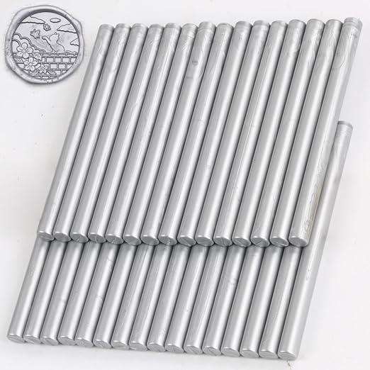 Silver Wax Seal Sticks, 30pcs Sealing Wax Sticks, HOSEALING Glue Gun Wax Seal Sticks for Wax Seal Stamp, Premium Sealing Wax for Wedding Invitations, Letter, Envelope (Mini Size)