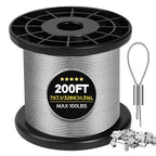 316 Stainless Steel Cable, 200FT 1/32IN Wire Rope 7 * 7 Strand with 50Pcs Aluminum Sleeves Stops, Guide Wire for Outdoor String Lights for String Lights Hanging, Clotheslines, Trellis (200FT)