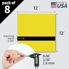 Trotec TroLase | 12"x12"x1/16", 8 Pcs | Yellow/Black | 2 Ply | Modified Acrylic | Laser Engraving Double Color Plastic Sheet | Engraving Blanks for Laser, Saw, Guillotine | Made in USA