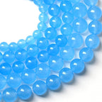 12MM Natural Stone Aquamarine Blue Chalcedony Beads Round Loose Beads for Jewelry Making Bracelet 32pcs 1 Strands 15"