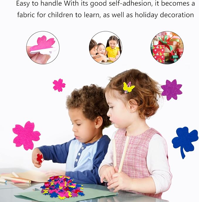 Felt Stickers, Self Adhesive Flower Butterfly Clover Assorted Shapes, Greeting Cards Decorative Stickers with Assorted Colors and Sizes Packing for Kid's Arts Craft Supplies