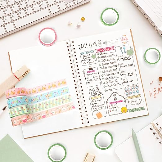 12 Rolls Summer Farm Washi Tape, Farm Animals Chicks Rabbits Masking Tape, Plaid Pattern Decorative Paper Stickers for Summer Holiday Scrapbook Journal DIY Crafts Gift Packing 16.4FT