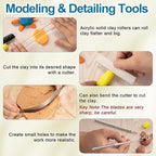 Amrules Clay Tools Kit, 12 PCS Polymer Clay Cutter Tools, Rectangle Shape Acrylic Press Board and Roller Pin Supplies Suitable for Shaping, Carving, Pottery Craft and DIY Projects