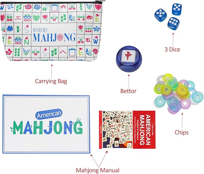 American Mahjong Tile Set(Blue) with Carrying Bag and Accessories, 160 Acrylic Engraved Mahjong Tiles